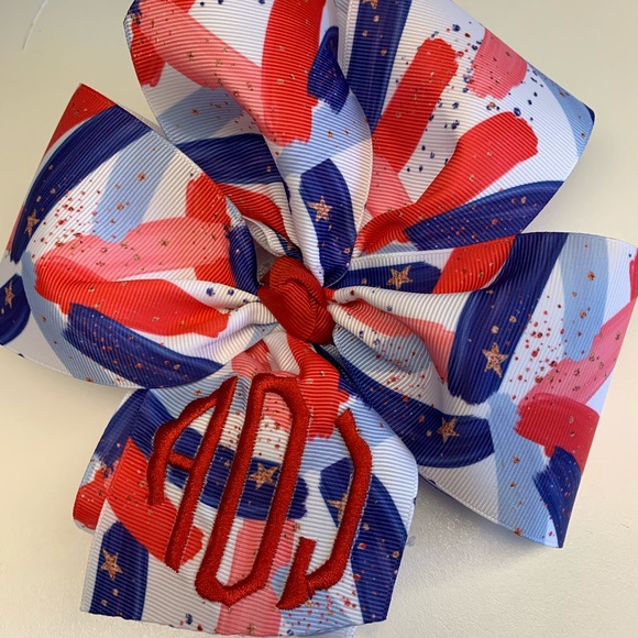 Any Initials Monogram Hair Bow Patriotic July 4th - Picture 6 of 8